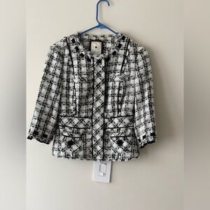 Anthropologie Elevenses Chanel Vibe Snapshot Tweed Preppy Jacket Sz 4 Academia